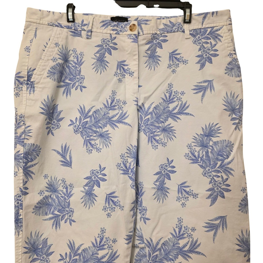 Talbots Relaxed Chino Pants Womens 14 Blue White Tropical Floral Botanical Print - Picture 3 of 8